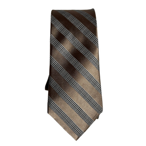 Michael Kors 100% Silk Tie Brown Beige Striped Classic Designer Necktie Formal